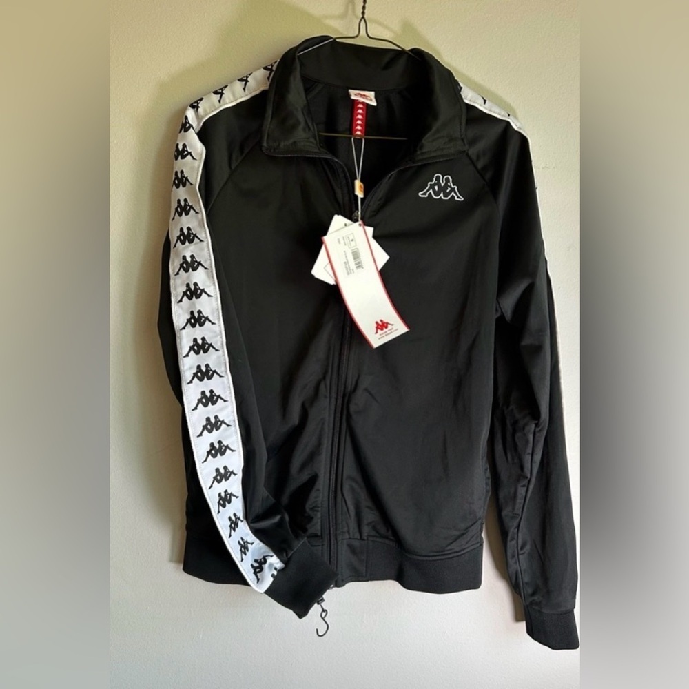 NWT Kappa Banda Track Jacket Boys Small Black White Y2K Soccer Track Top